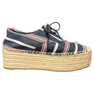 Tory Burch Striped Platform Espadrille Lace Up Shoes Style 8099 - Size 6.5M